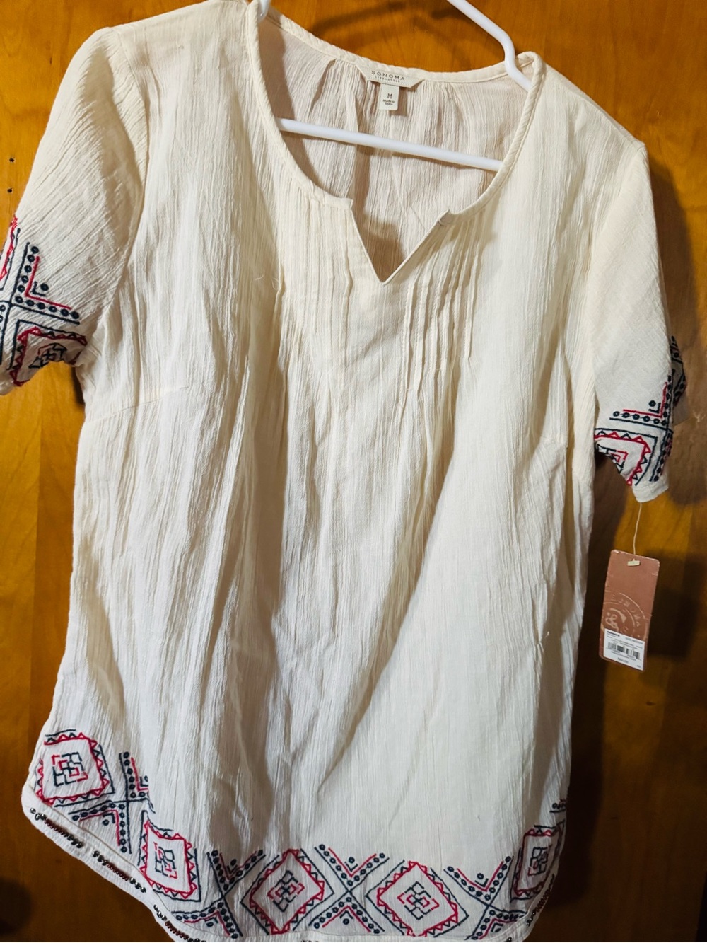Sonoma Cream Tunic with Red and Navy Embroidery